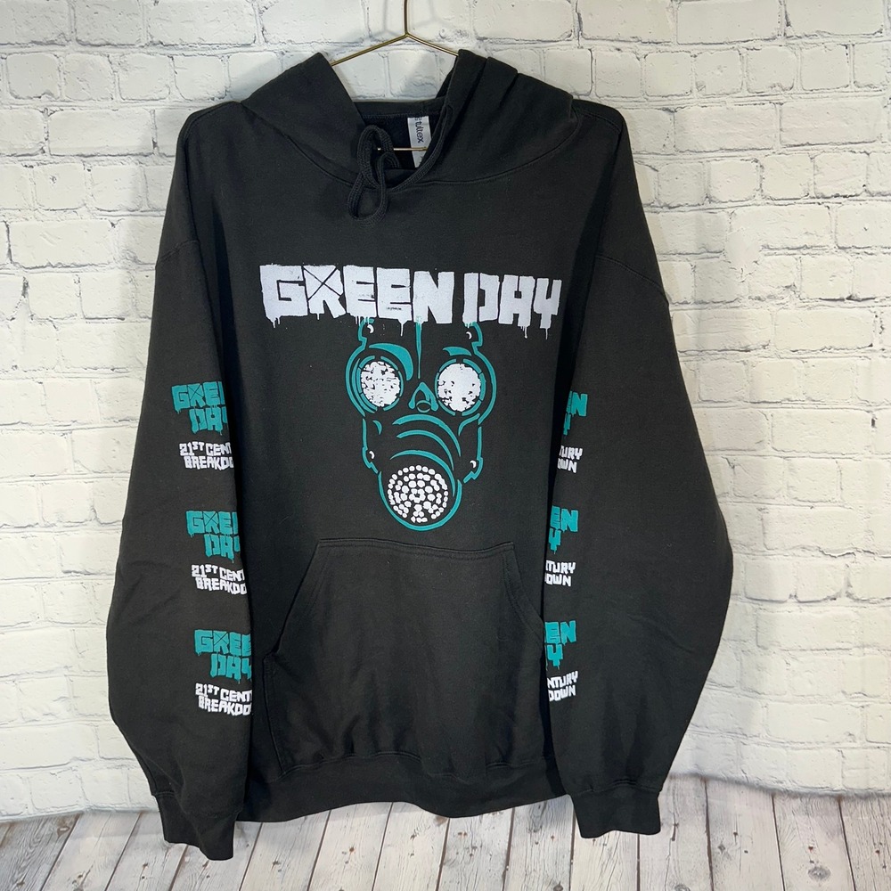 Green Day 21st Century Breakdown Gas Mask Hoodie Black XL Tultex 320 Pullover